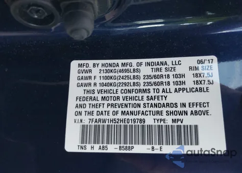 2017 Honda Cr-V Ex из США, поврежденный, VIN 7FARW1H52HE019789